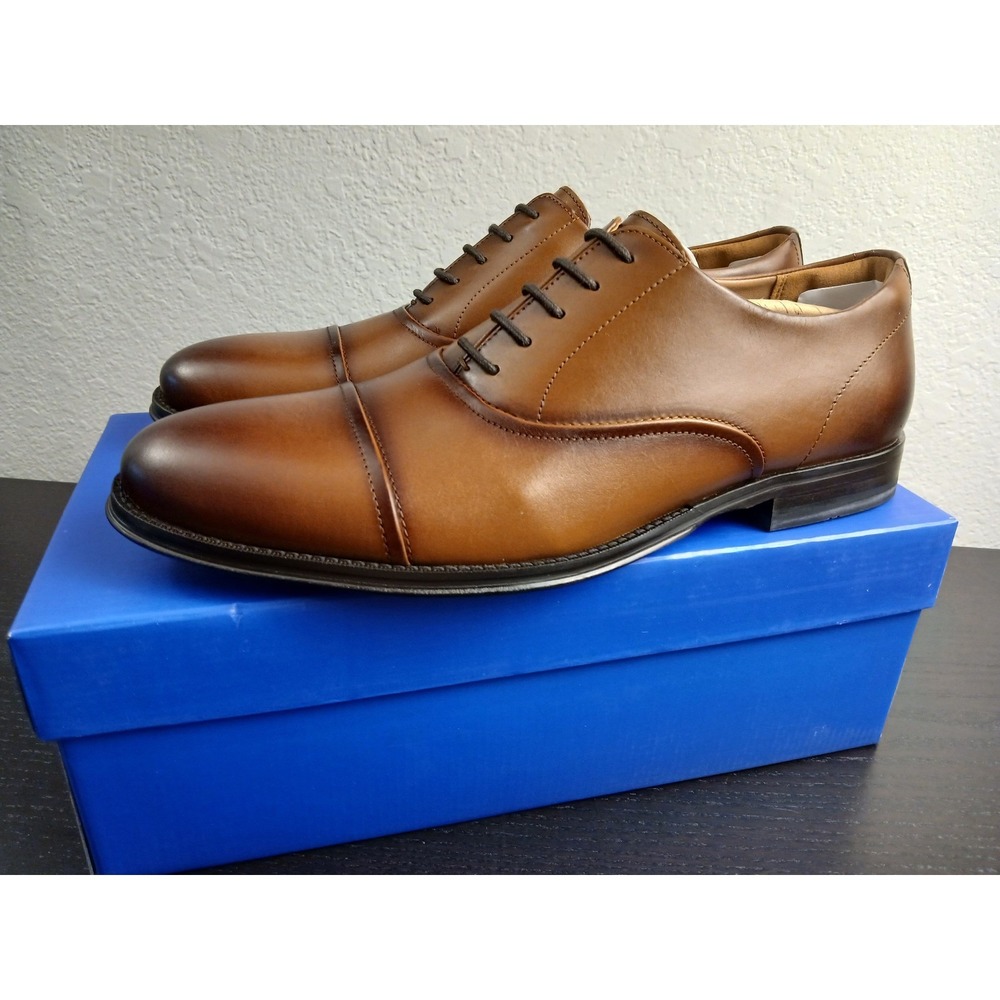 Vince Camuto Mens Urii Cap Toe Oxford Leather Dress Shoes Saddle Brown 10.5M